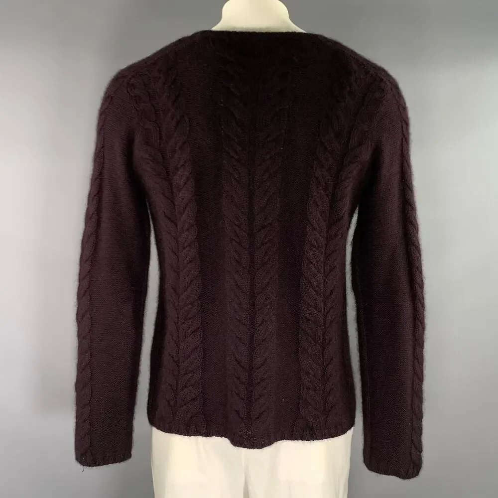 GUCCI Size L Burgundy Cable Knit Angora silk Crew Neck Sweater
